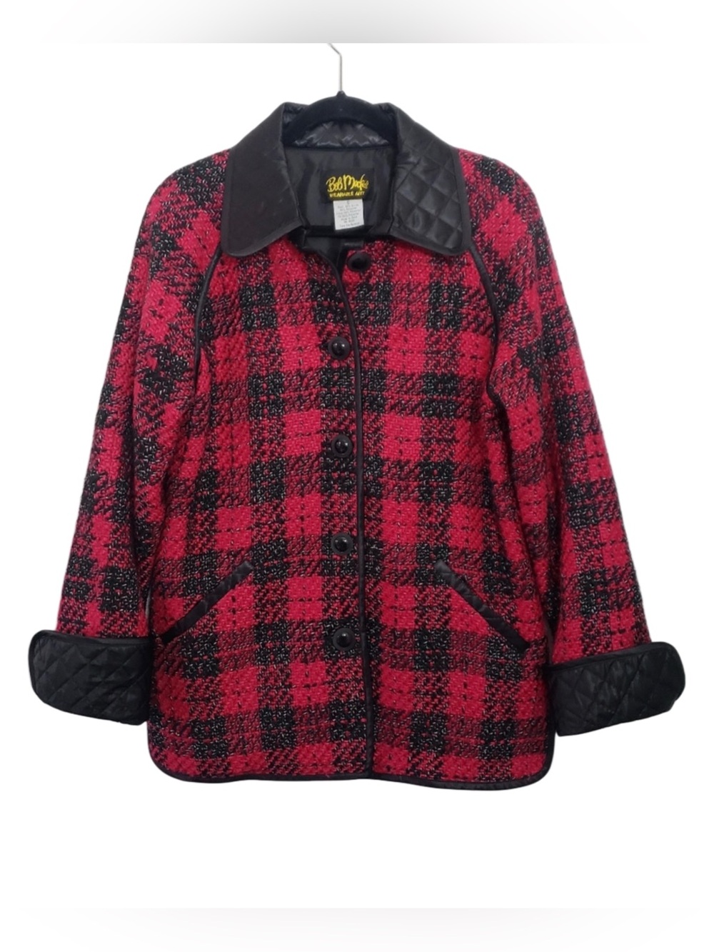 Bob Mackie Plaid Tweed Wearable Art Jacket in Magenta, Red & Black